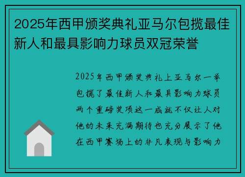 2025年西甲颁奖典礼亚马尔包揽最佳新人和最具影响力球员双冠荣誉 2025年西甲颁奖典礼亚马尔包揽最佳新人和最具影响力球员双冠荣誉